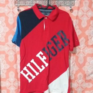 Tommy Hilfiger Red and Navy Colorblock Polo